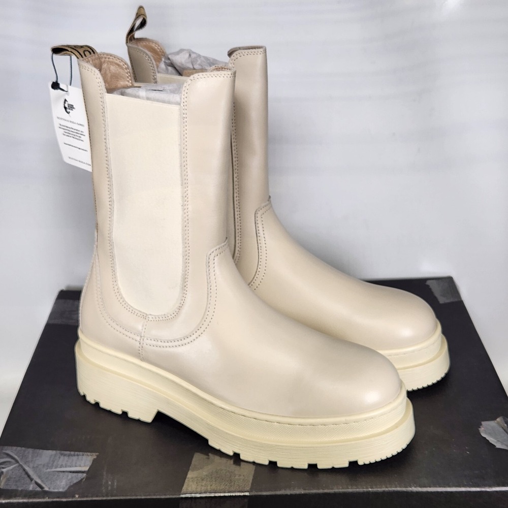 Scotch & Soda Aubri Chelsea Boots Women Size 41 Cream Leather Lug Sole Platform - Picture 2 of 8